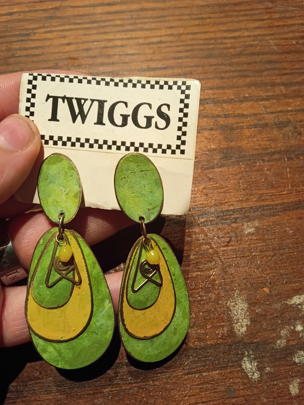 Vintage Twiggs Green & Yellow Layered Teardrop Earrings